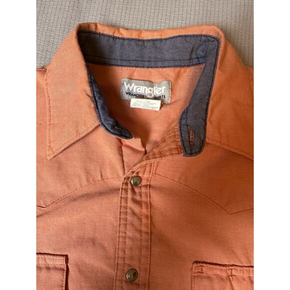 Wrangler Men's Large Wrancher Short Sleeve Snap Button Western Shirt Orange - Picture 3 of 7